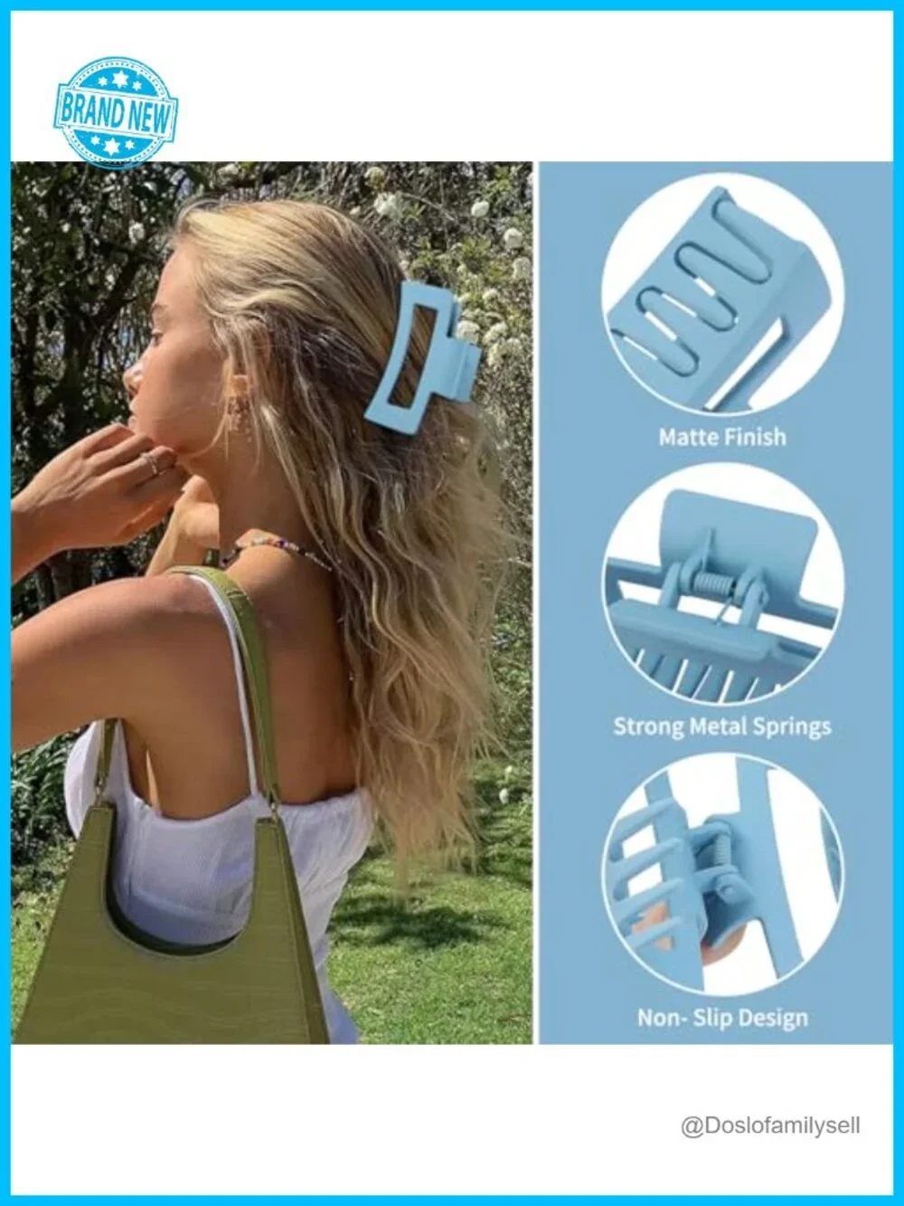 3.5 Inch Medium Hair Claw Clips 6 Pack Square Rectangle Banana Jaw Clips for